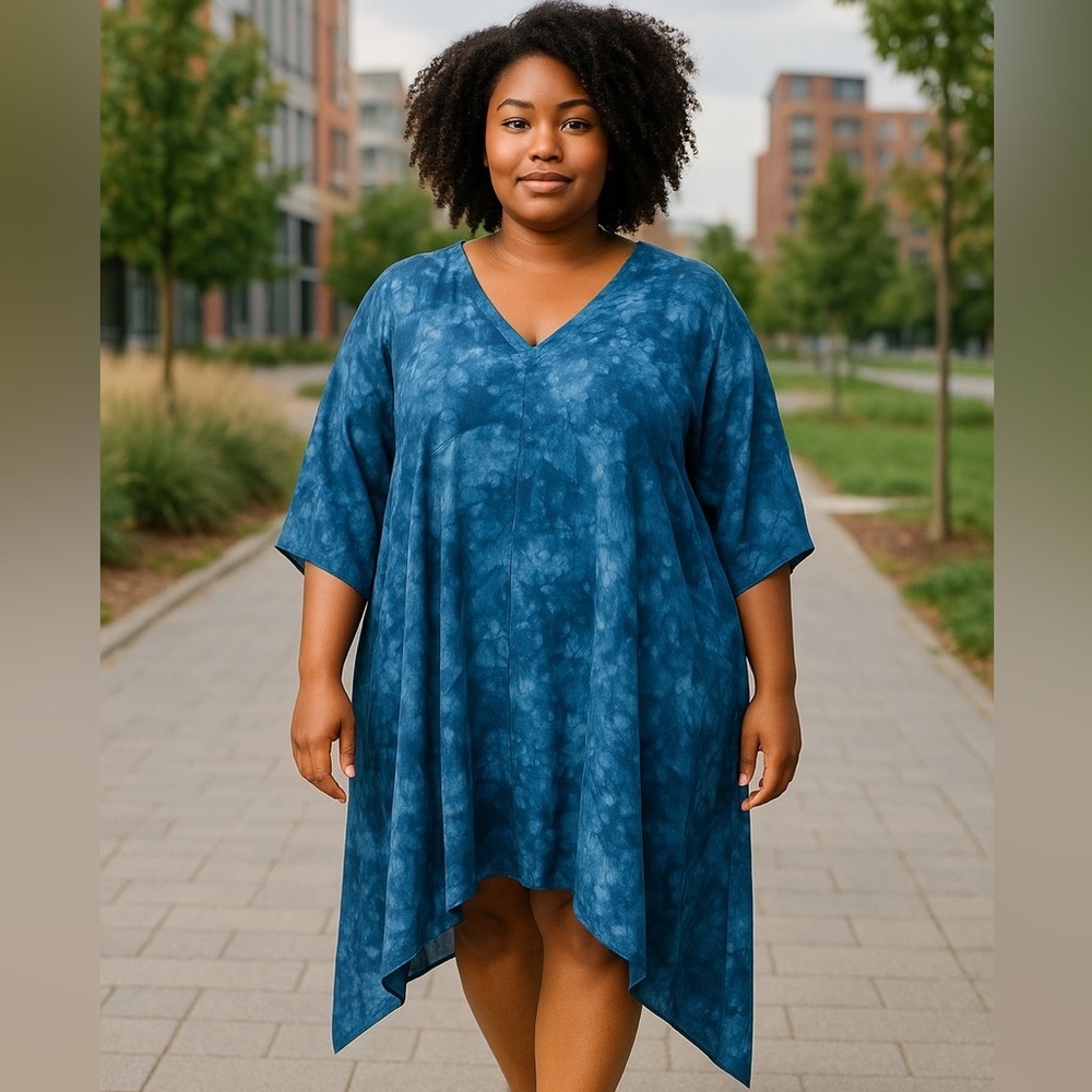 Suzanne Betro Blue Tye Dye V Neck Rayon Dress / Coverup Women’s Size 3X